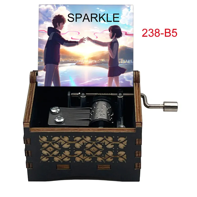 Your Name “Sparkle” Wooden Music Box – Hand-Cranked Collectible