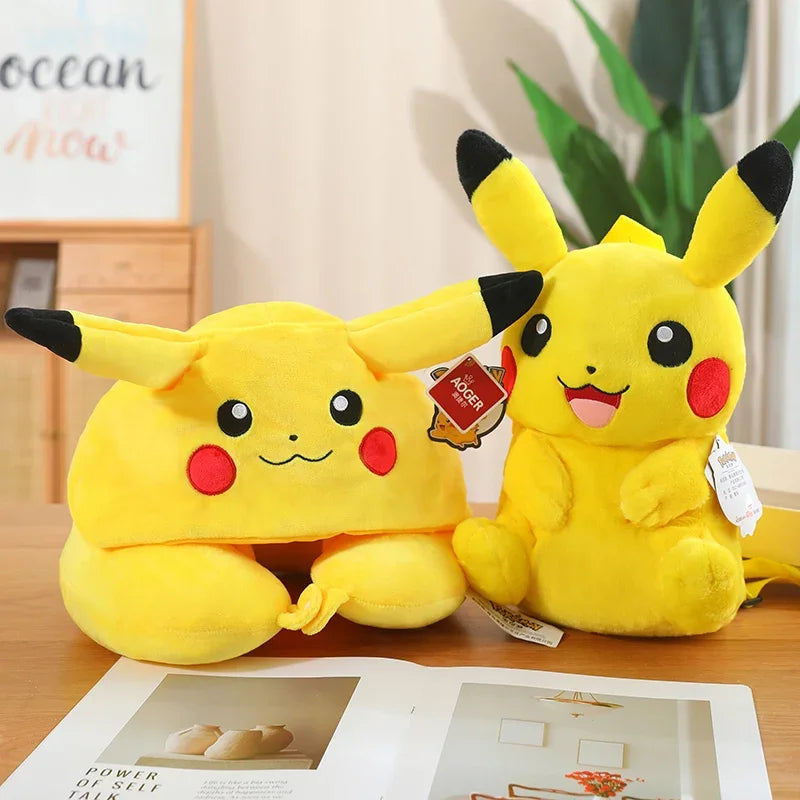 Pikachu Plush Backpack & Hooded Travel Pillow Set
