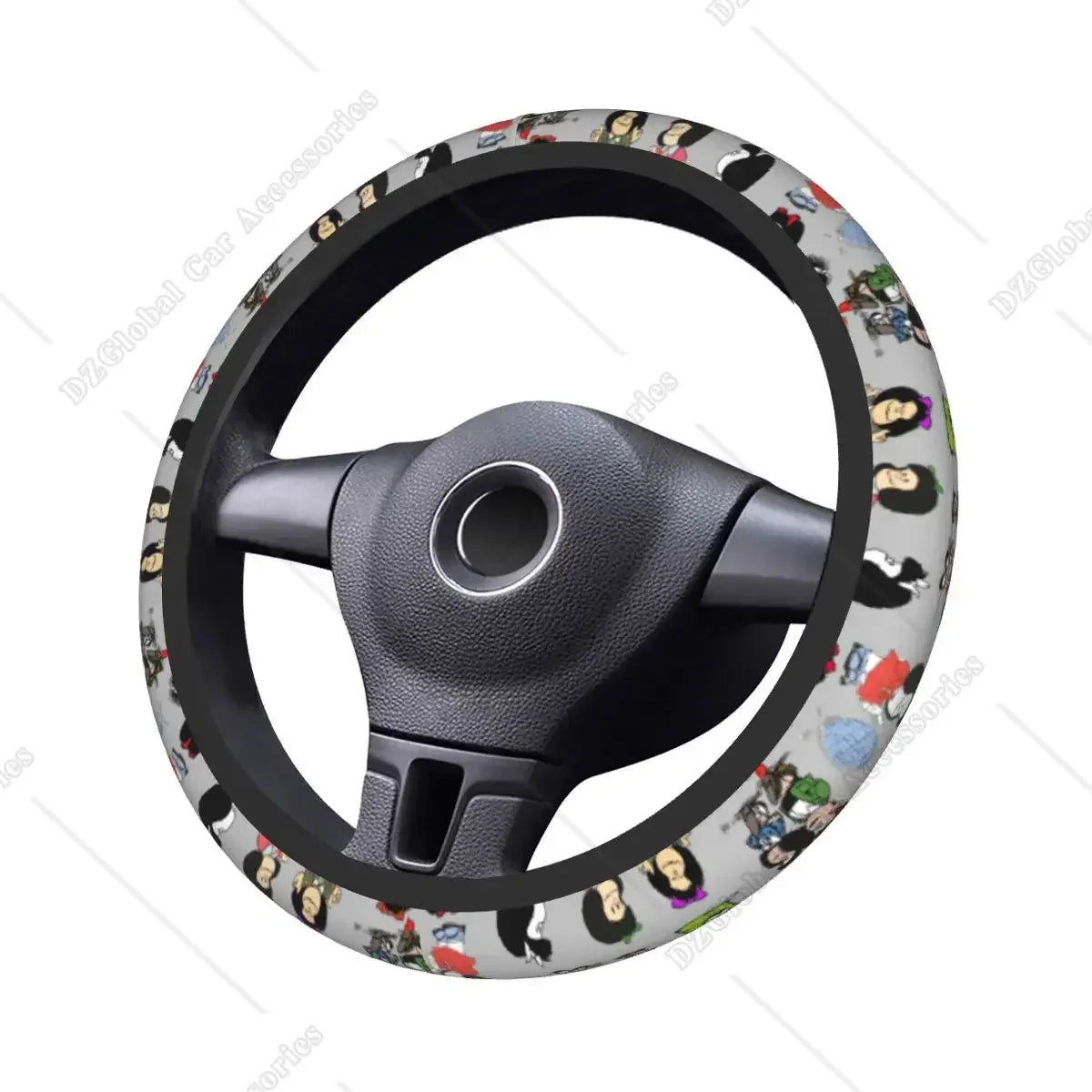 Mafalda Manga-Inspired Plaid Steering Wheel Cover