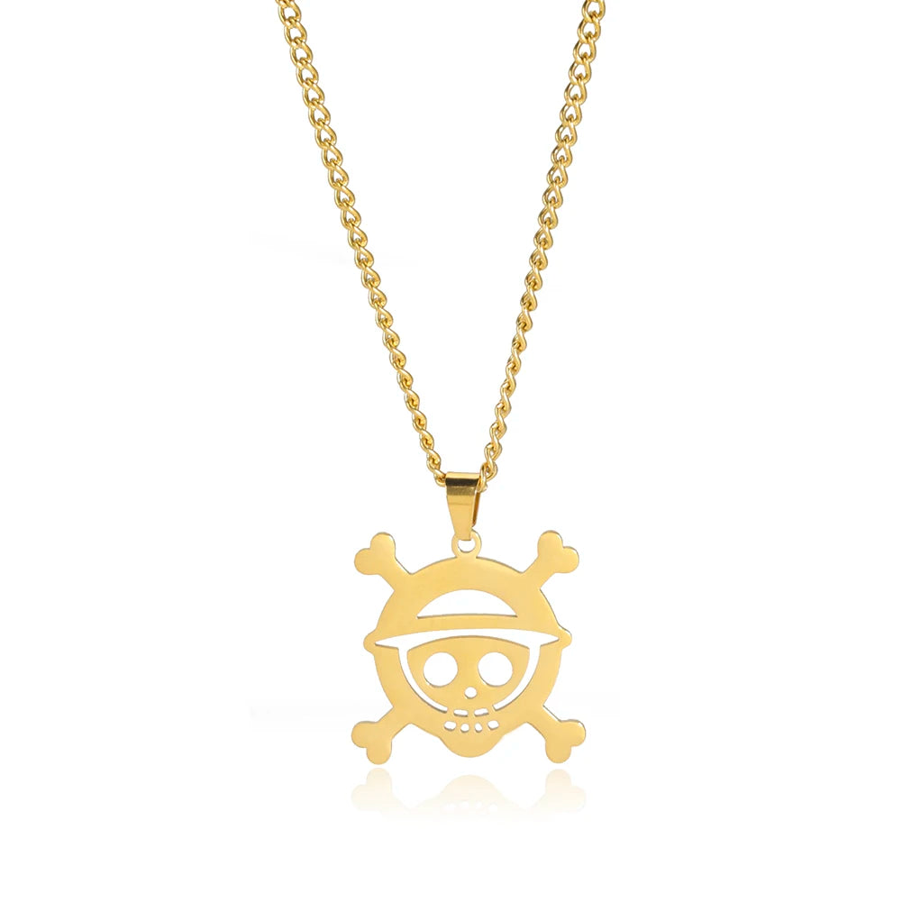 One Piece Pirate Emblem Pendant Necklace – Gold & Silver Stainless Steel