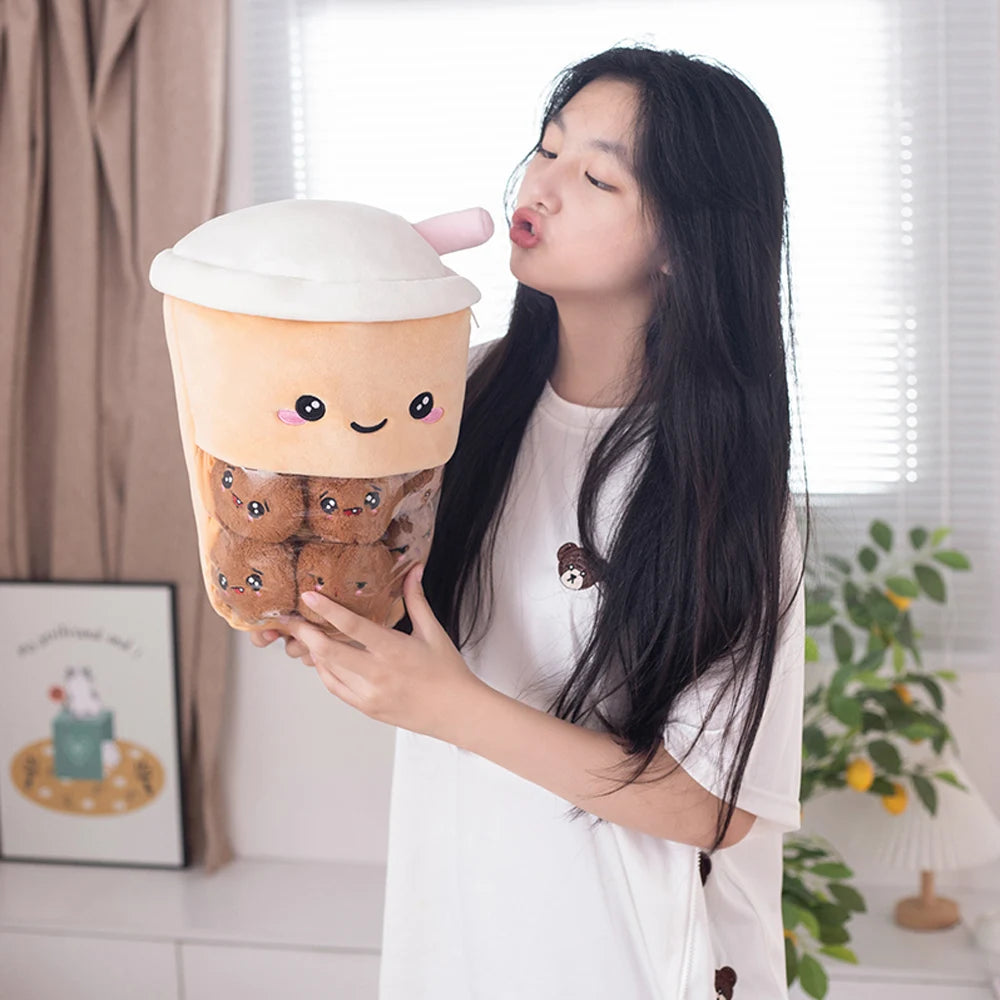 Pudding Boba Tea Plush Pillow Bag