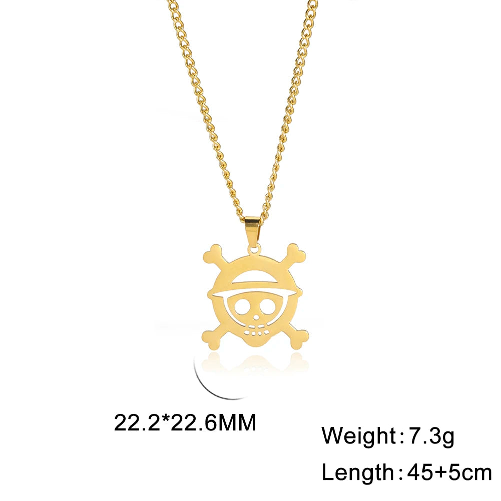 One Piece Pirate Emblem Pendant Necklace – Gold & Silver Stainless Steel