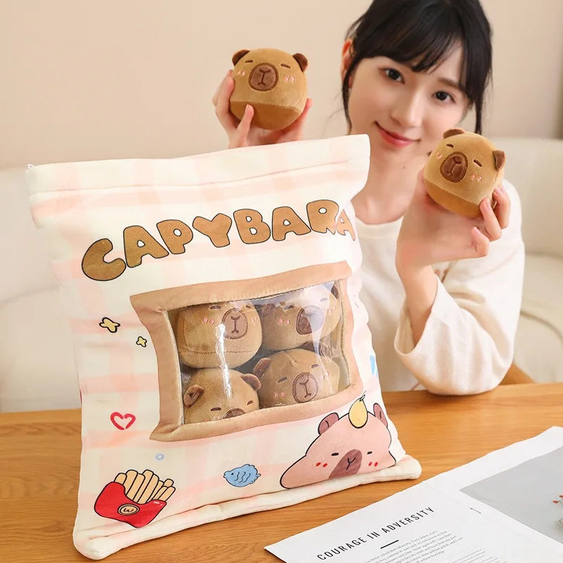 Pudding Capybara Plush Pillow with Removable Mini Plushies - Tokyowai