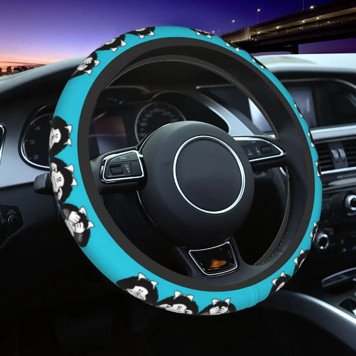 Mafalda Manga-Inspired Plaid Steering Wheel Cover