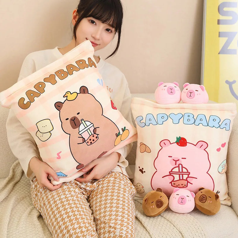 Pudding Capybara Plush Pillow with Removable Mini Plushies - Tokyowai