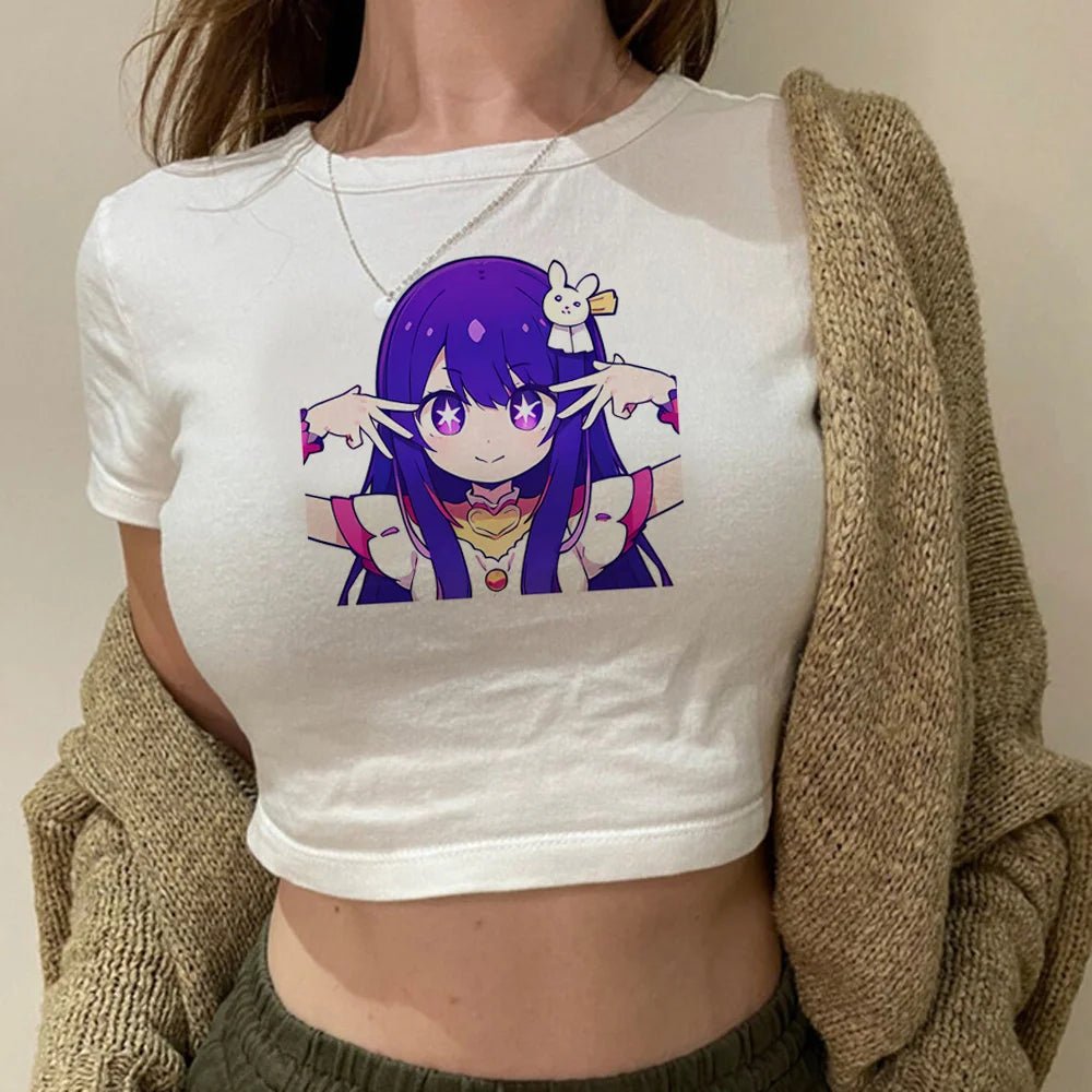 Bunny Idol Crop Top – Pastel Kawaii Anime Girl Tee (Oshi no Ko Inspired)