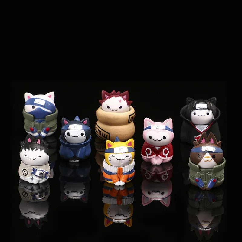 Naruto Cat Figures – 3cm Mini Ninja Cat Collectible Set (8 Pieces)