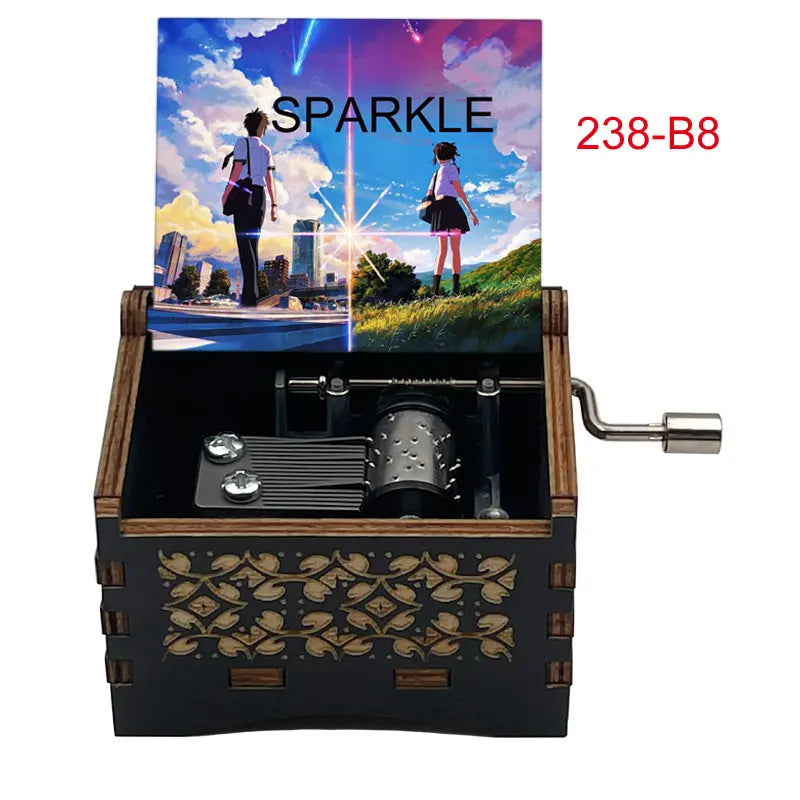 Your Name “Sparkle” Wooden Music Box – Hand-Cranked Collectible