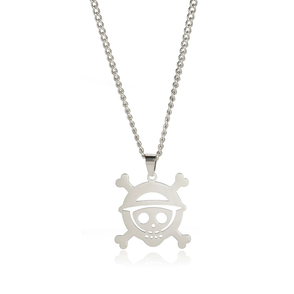 One Piece Pirate Emblem Pendant Necklace – Gold & Silver Stainless Steel
