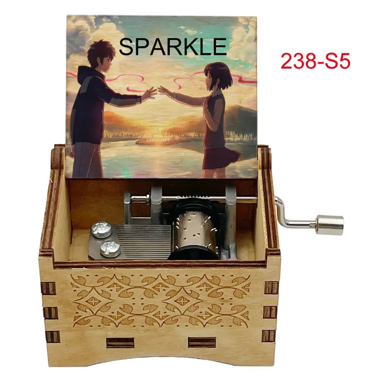 Your Name “Sparkle” Wooden Music Box – Hand-Cranked Collectible