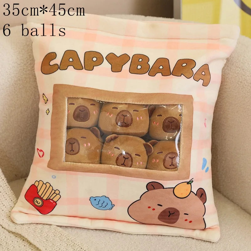 Pudding Capybara Plush Pillow with Removable Mini Plushies - Tokyowai