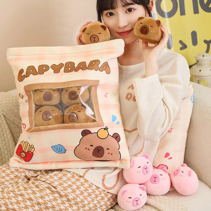 Pudding Capybara Plush Pillow with Removable Mini Plushies - Tokyowai