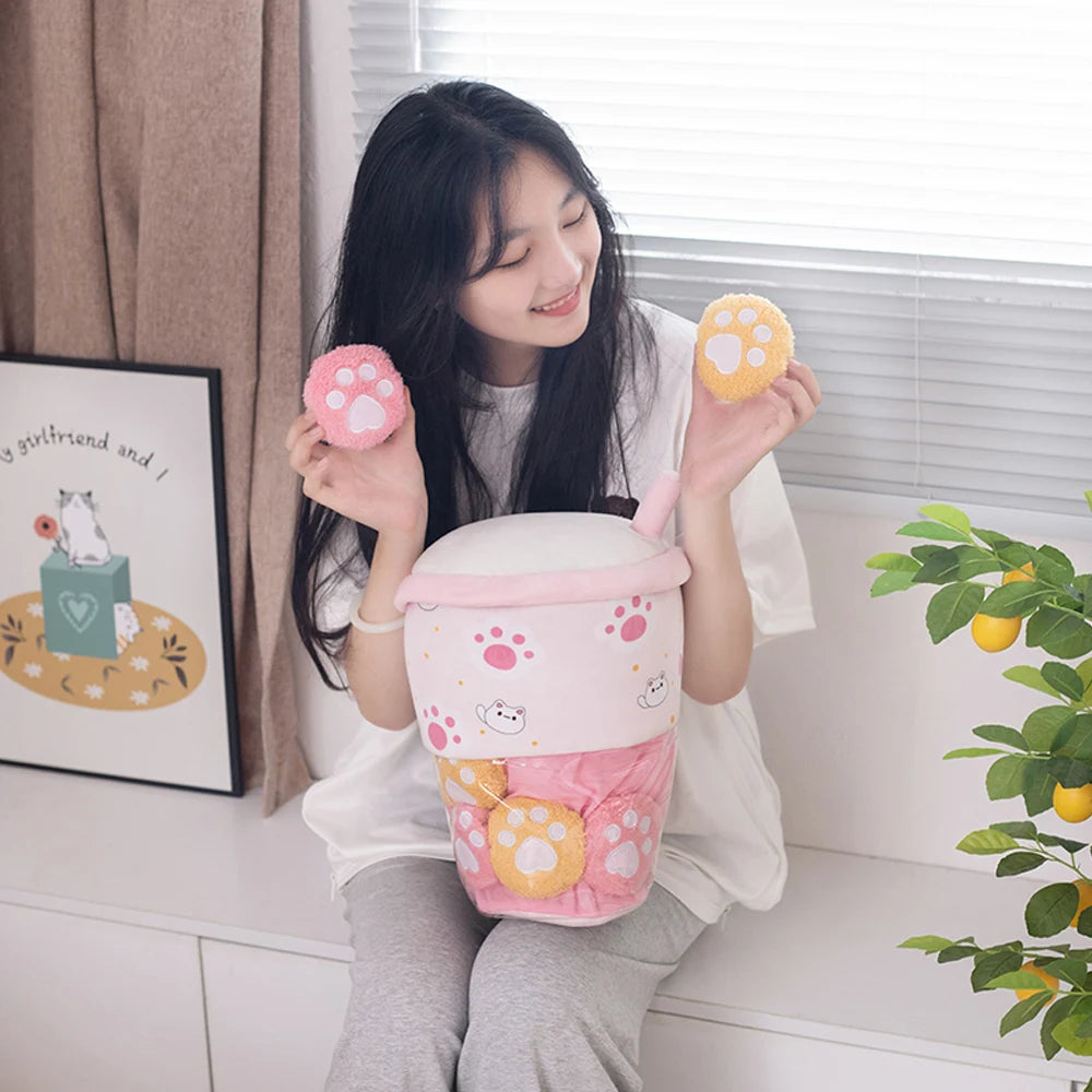 Pudding Boba Tea Plush Pillow Bag