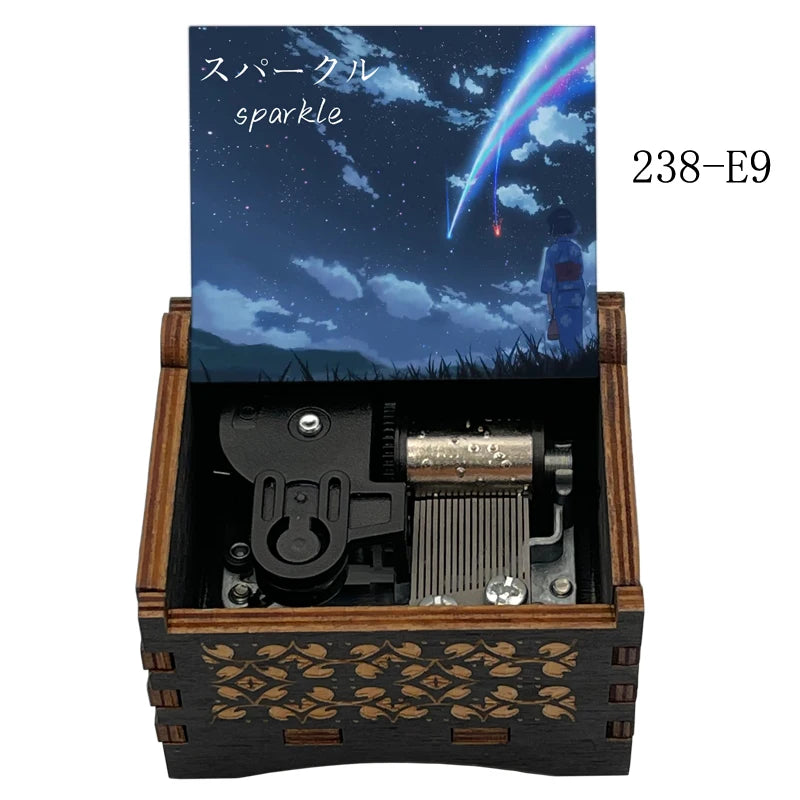 Your Name “Sparkle” Wooden Music Box – Hand-Cranked Collectible