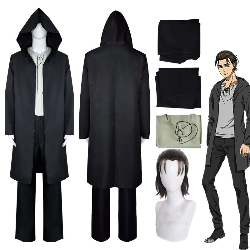 Attack on Titan Eren Jaeger Black Coat T-shirt Pants - Tokyowai