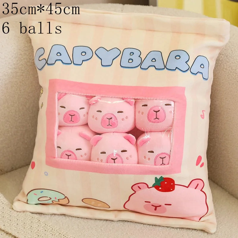 Pudding Capybara Plush Pillow with Removable Mini Plushies - Tokyowai