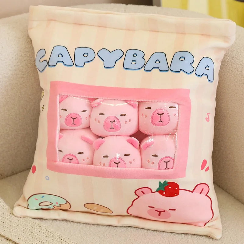 Pudding Capybara Plush Pillow with Removable Mini Plushies - Tokyowai
