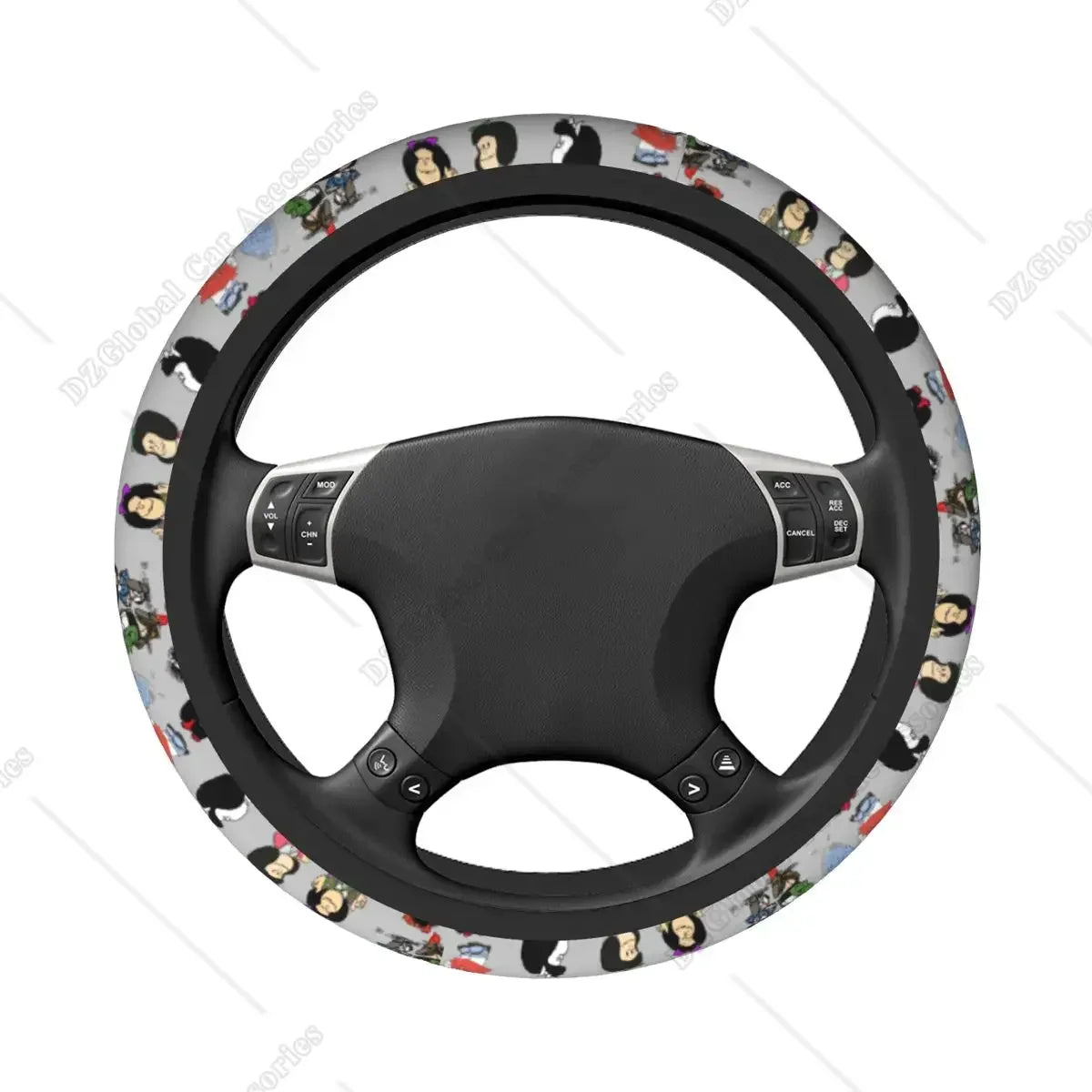 Mafalda Manga-Inspired Plaid Steering Wheel Cover