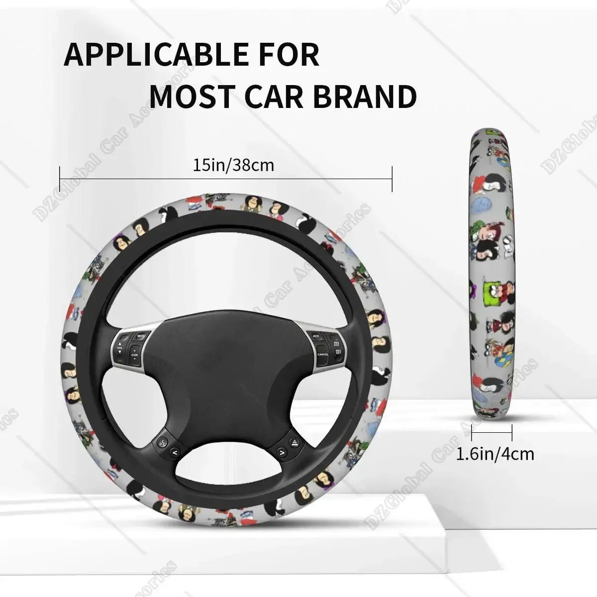Mafalda Manga-Inspired Plaid Steering Wheel Cover