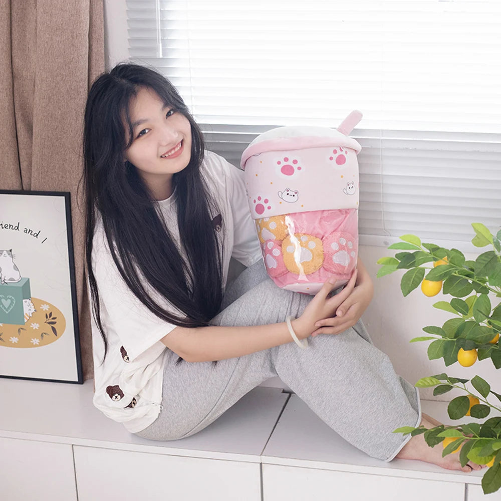 Pudding Boba Tea Plush Pillow Bag