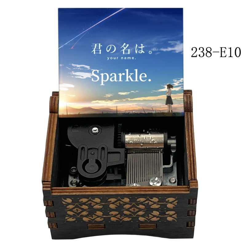 Your Name “Sparkle” Wooden Music Box – Hand-Cranked Collectible