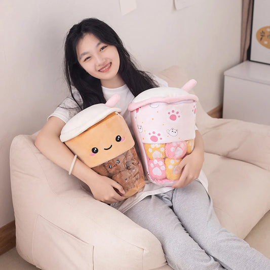 Pudding Boba Tea Plush Pillow Bag