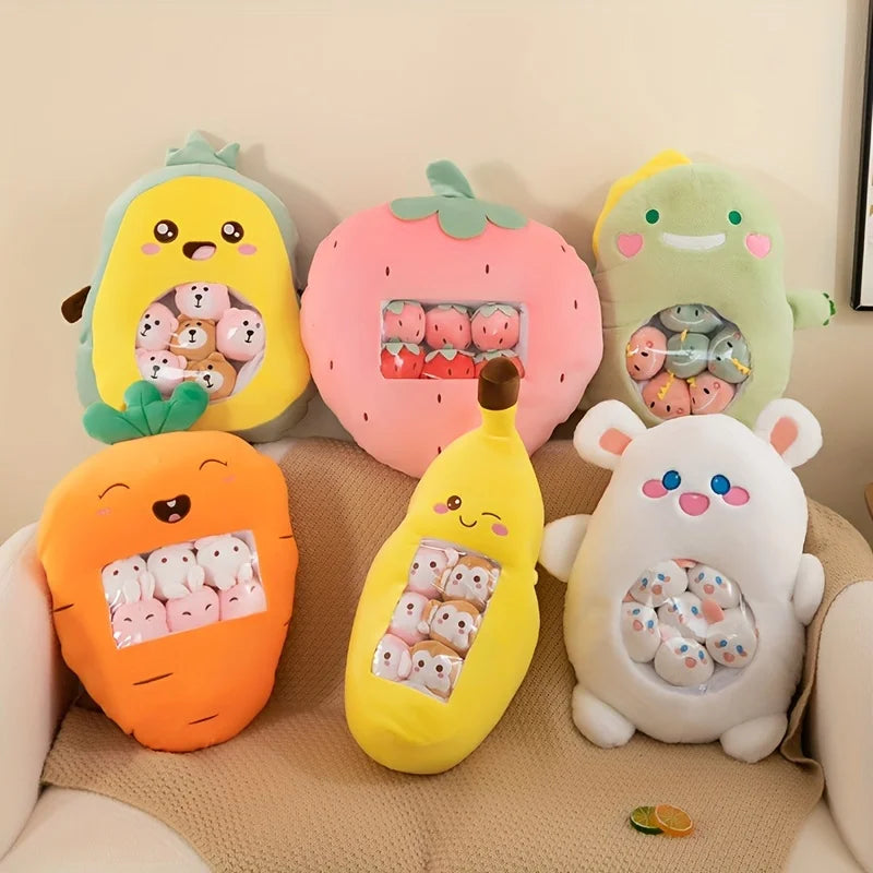 Pudding Cute Fruit & Animal Plush Pillow with Mini Plush Balls - Tokyowai