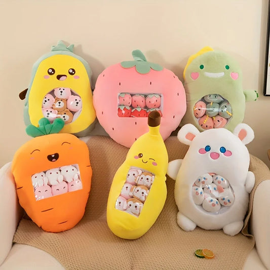 Pudding Cute Fruit & Animal Plush Pillow with Mini Plush Balls - Tokyowai