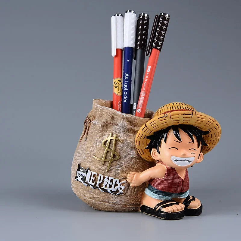 One Piece Luffy Resin Pen Holder – Money Bag Desk Organizer