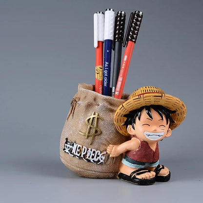 One Piece Luffy Resin Pen Holder – Money Bag Desk Organizer