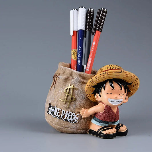 One Piece Luffy Resin Pen Holder – Money Bag Desk Organizer