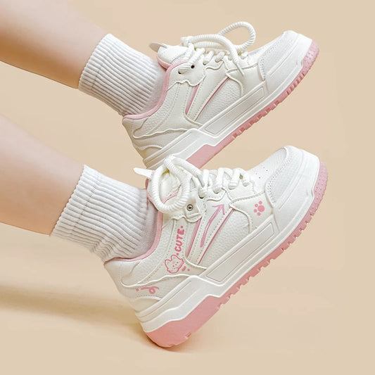 Kawaii Cat Paw Chunky Sneakers – Pink & White