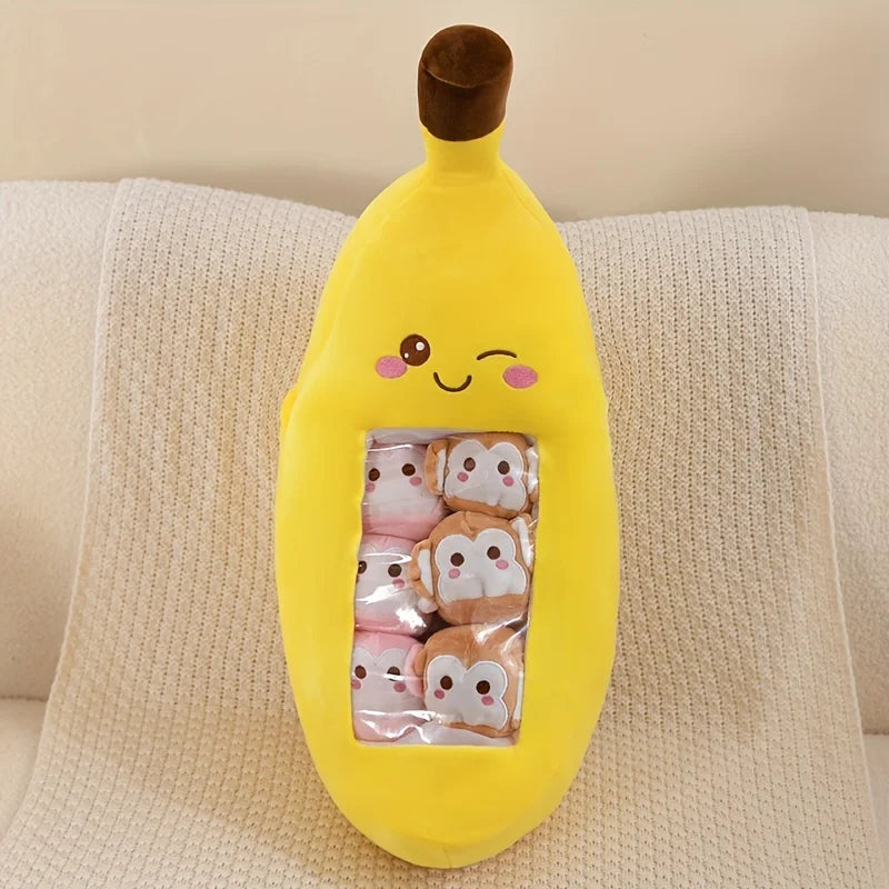 Pudding Cute Fruit & Animal Plush Pillow with Mini Plush Balls - Tokyowai