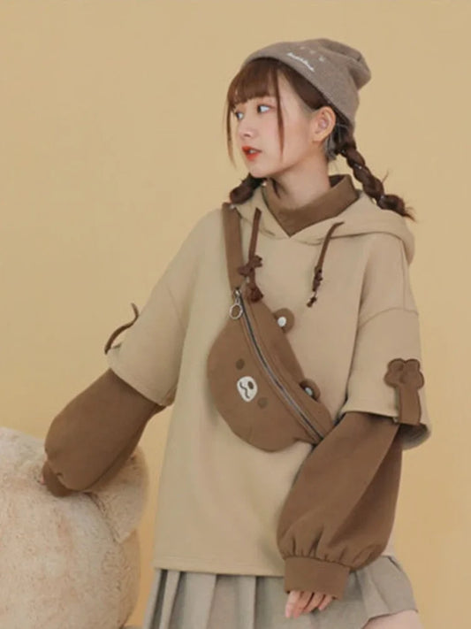 Kawaii Bear Paw Hoodie with Detachable Sleeves – Cozy Japanese Streetwear