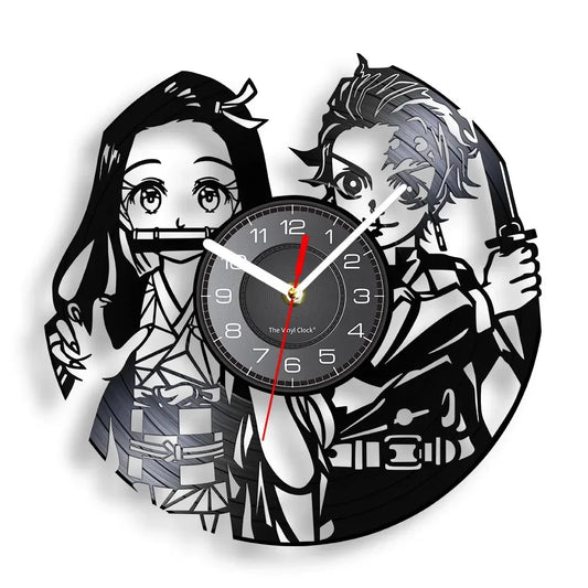 Demon Slayer Vinyl Wall Clock – Tanjiro & Nezuko LED & Non-LED Variants