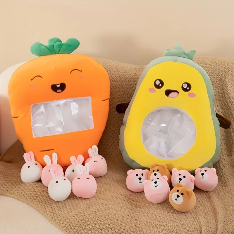 Pudding Cute Fruit & Animal Plush Pillow with Mini Plush Balls - Tokyowai