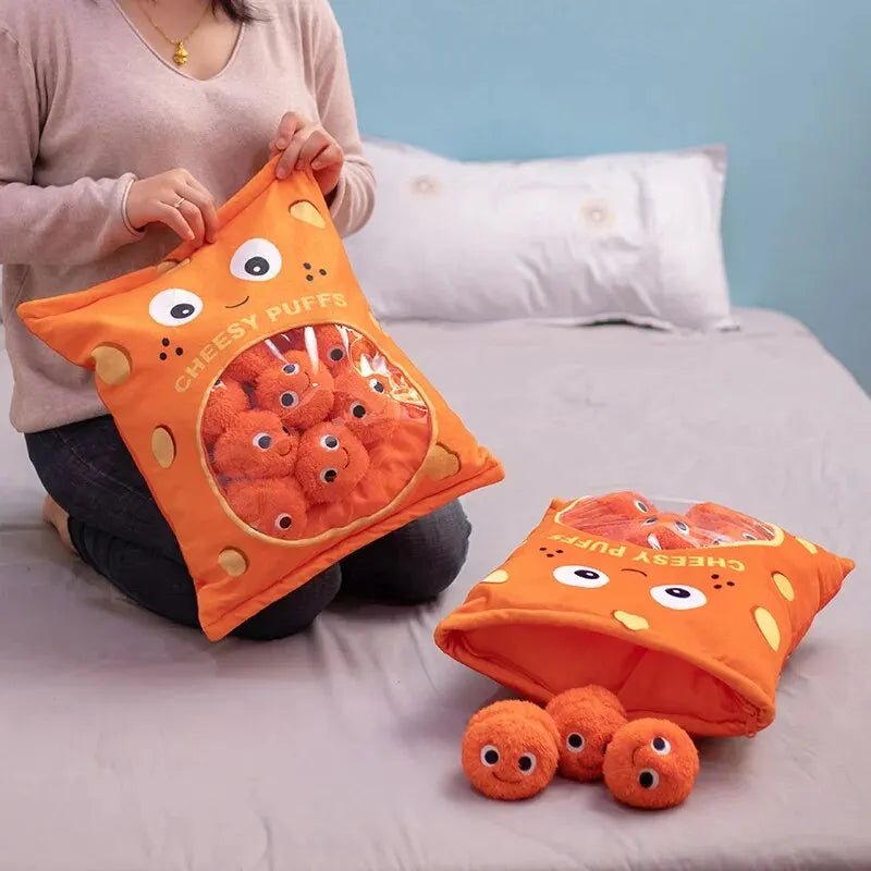 Pudding Cheesy Puffs Plush Pillow Set - Cuddle-Worthy Snack Plushies - Tokyowai