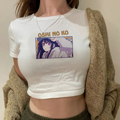 Bunny Idol Crop Top – Pastel Kawaii Anime Girl Tee (Oshi no Ko Inspired)