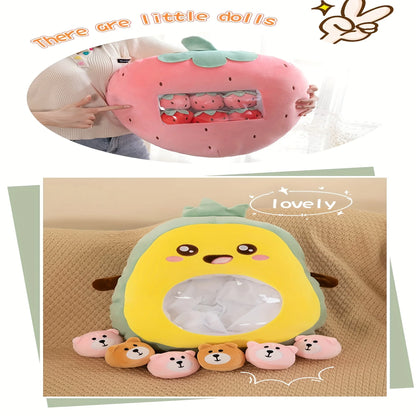 Pudding Cute Fruit & Animal Plush Pillow with Mini Plush Balls - Tokyowai