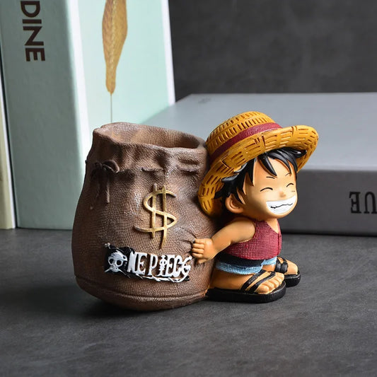 One Piece Luffy Resin Pen Holder – Money Bag Desk Organizer
