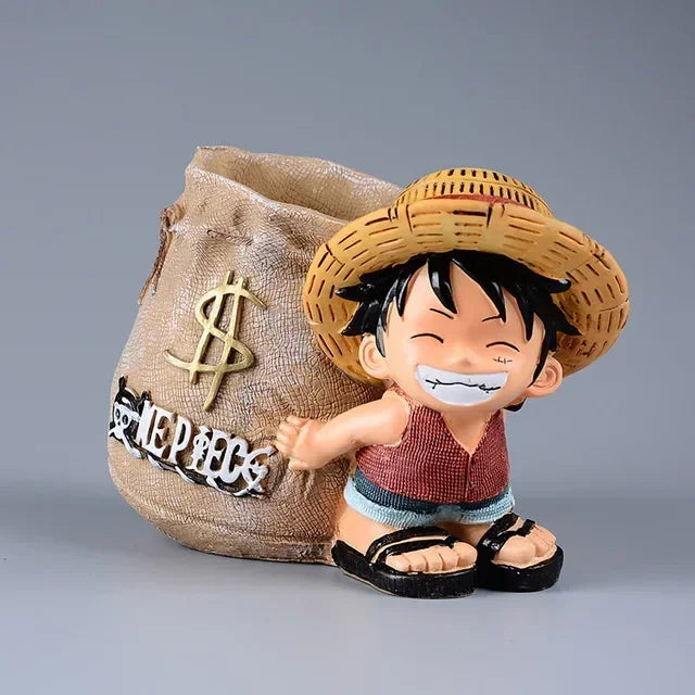 One Piece Luffy Resin Pen Holder – Money Bag Desk Organizer