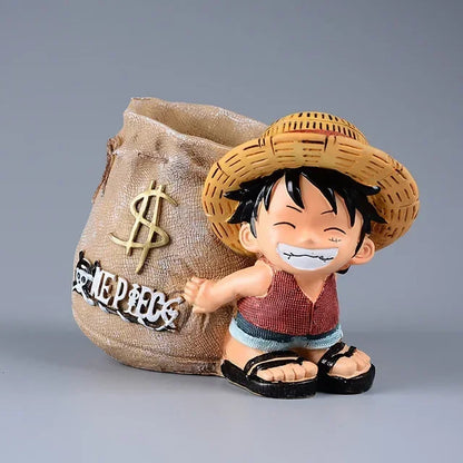 One Piece Luffy Resin Pen Holder – Money Bag Desk Organizer