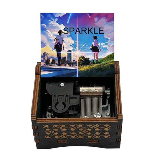 Your Name “Sparkle” Wooden Music Box – Hand-Cranked Collectible