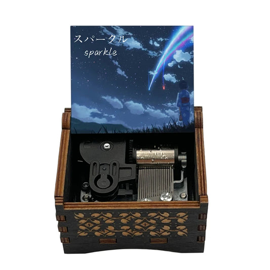 Your Name “Sparkle” Wooden Music Box – Hand-Cranked Collectible
