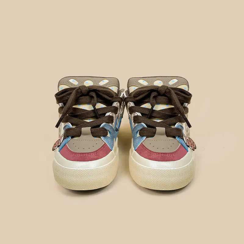 Kawaii COCO Multi-Brown Bear Sneakers – Soft Retro Aesthetic Shoes