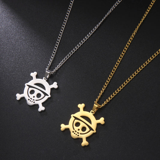 One Piece Pirate Emblem Pendant Necklace – Gold & Silver Stainless Steel