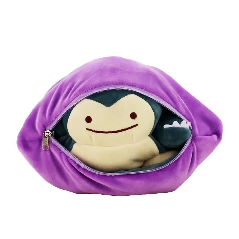 Snorlax & Ditto Transforming Plush Toy – Reversible Zipper Pillow