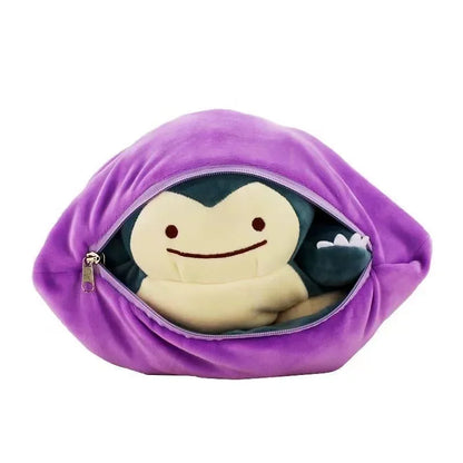 Snorlax & Ditto Transforming Plush Toy – Reversible Zipper Pillow