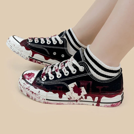 Kawaii Blood Splatter Streetwear Sneakers – Horrorcore Low Tops