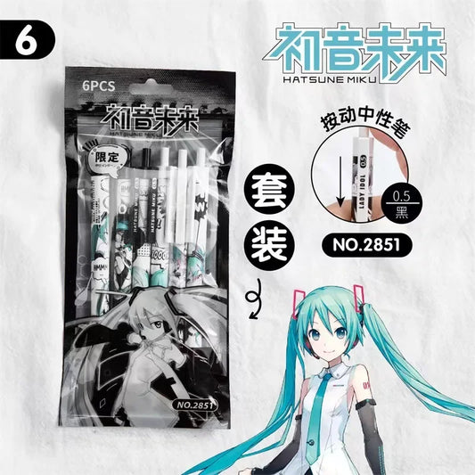 Hatsune Miku Gel Pen Set – 6-Piece Black Ink Anime Stationery Pack